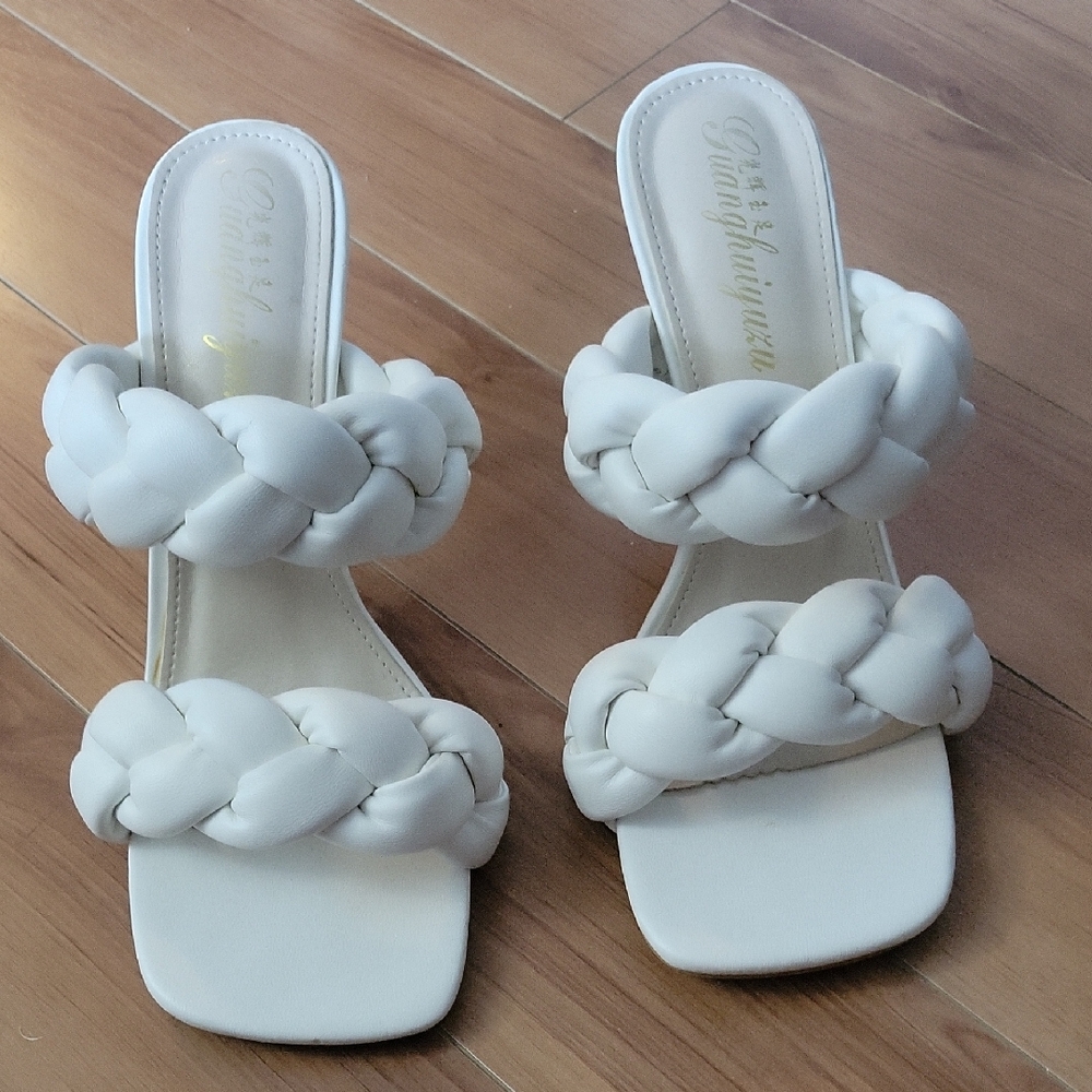 White Braided Strap Heeled Sandals